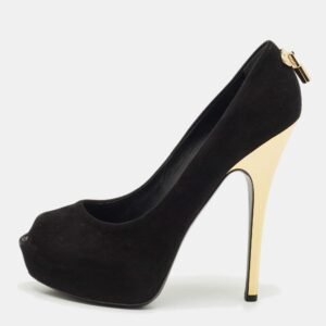 Louis Vuitton Black Suede Oh Really! Peep Toe Platform Pumps Size 40