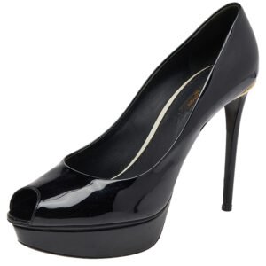 Louis Vuitton Black Patent Leather Eyeline Peep Toe Platform Pumps Size 39