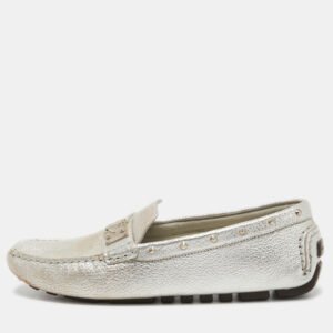 Louis Vuitton Silver Leather Lombok Slip On Loafers Size 40.5