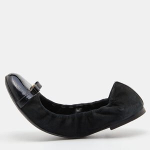 Louis Vuitton Black Suede and Patent Leather Elba Scrunch Ballet Flats Size 36.5