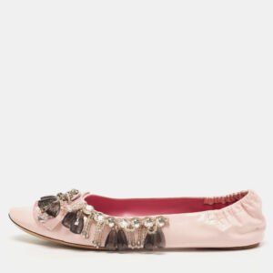 Louis Vuitton Pink Leather Embellished Ballet Flats Size 39.5