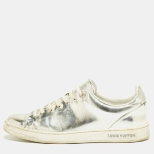Louis Vuitton Silver Foil Leather Frontrow Low Top Sneakers Size 38