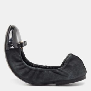 Louis Vuitton Black Suede and Patent Leather Scrunch Ballet Flats Size 37