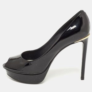 Louis Vuitton Black Patent Leather Peep Toe Platform Pumps Size 37