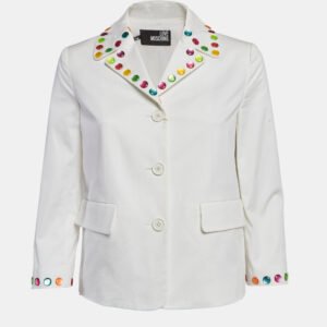 Love Moschino White Multicolor Stud Embellished Gabardine Blazer S