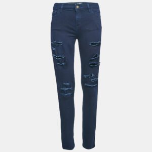 Love Moschino Navy Blue Ripped Denim Skinny Jeans M Waist 29"