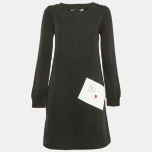Love Moschino Black Viscose Heart Detail Mini Long Sleeve Dress S