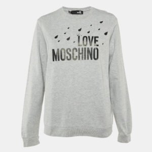 Love Moschino Grey Logo Print Cotton Crew Neck Sweatshirt M