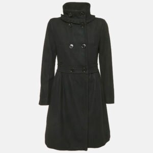 Love Moschino Black Wool Ruffle Detail Double Breasted Coat M