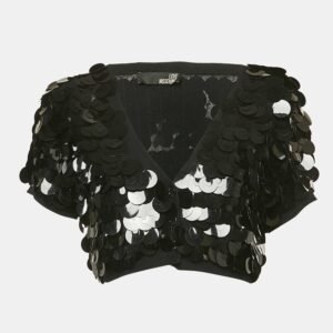 Love Moschino Black Sequined Knit Short Sleeve Cardigan L