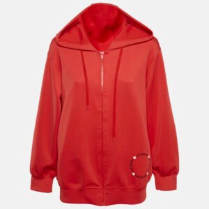 Love Moschino Red Logo Print Jersey Zip-Up Hoodie S