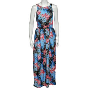 Love Moschino Blue Floral Printed Crepe Sleeveless Maxi Dress M