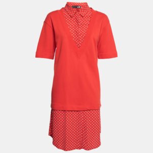 Love Moschino Red Cotton & Crepe Inset Short Sleeve Dress M