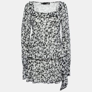 luxury-women-love-moschino-used-clothes-p723844-001 Love Moschino Monochrome heart Printed Chiffon Tie Detail Mini Dress M