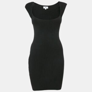 LPA Black Rib Knit Cap Sleeve Short Dress M