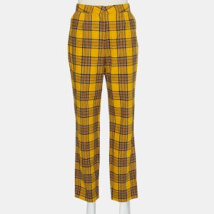 LPA Mustard Yellow Cotton Plaid Slim Trousers L
