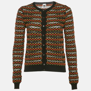 M Missoni Black/Orange Eyelet Patterned Knit Cardigan M