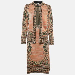 M Missoni Orange Floral Intarsia Stretch Knit Midi Skirt & Top Set M/L
