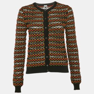 M Missoni Black/Orange Pointelle Knit Button Front Cardigan M
