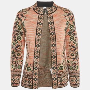 m missoni beige/green floral pattern knit cardigan m