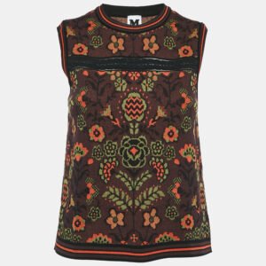 M Missoni  Burgundy/Multicolor Patterned Cotton Knit Sleeveless Top M