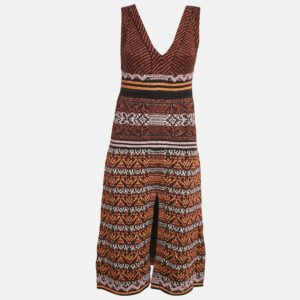 M Missoni  Metallic Patterned Lurex Knit V-Neck Sleeveless Midi Dress S