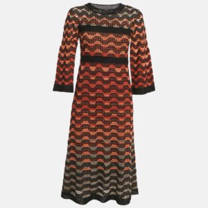 M Missoni Orange/Multicolor Patterned Knit Long Sleeve Midi Dress S