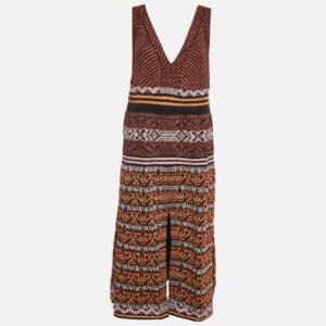 M Missoni Metallic Patterned Lurex Knit V-Neck Sleeveless Midi Dress L