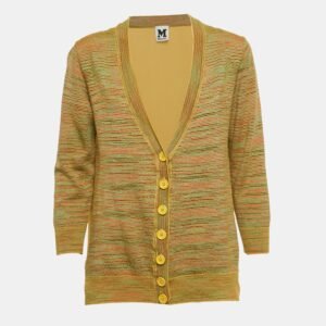 M Missoni Yellow Stripe Knit and Silk Buttoned Cardigan M