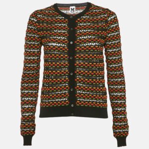 luxury-women-m-missoni-used-clothes-p1109294-003 M Missoni Black Patterned Knit Button Front Cardigan S