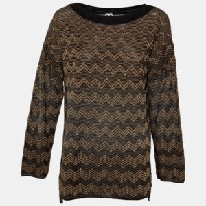 M Missoni Brown/Black Chevron Lurex Knit Long Sleeve Sweatshirt L