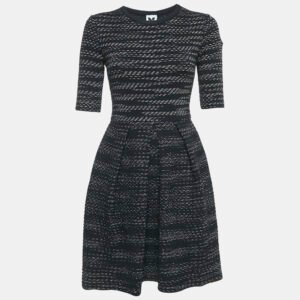 M Missoni Black Patterned Knit Pleated Round Neck Mini Dress S