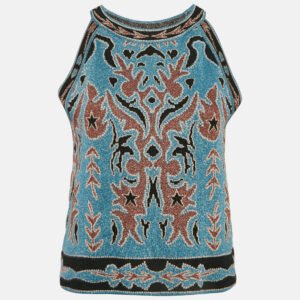 M Missoni Blue Patterned Lurex Knit Crop Top M