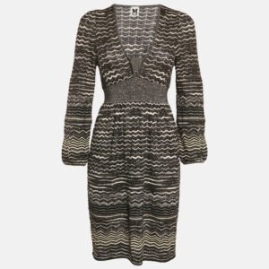 M Missoni Black Patterned Lurex Knit Mini Dress M