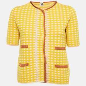 M Missoni Yellow Patterned Knit Short Sleeve Cardigan M