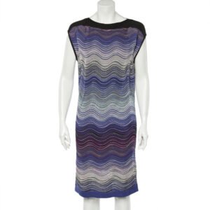M Missoni Blue Wave Pattern Lurex Knit Shift Dress L