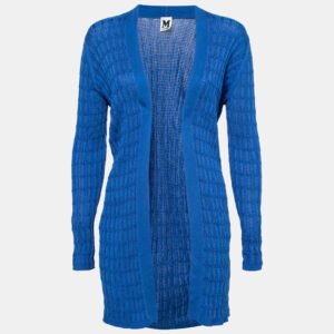 M Missoni Blue Ribbed Knit Open Front Cardigan M