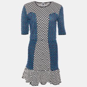 M Missoni Multicolor Patterned Knit Flounce Hem Mini Dress L