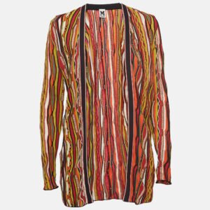 M Missoni Multicolor Striped Knit Open Front Cardigan S