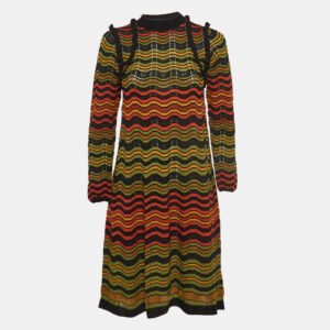 luxury-women-m-missoni-used-clothes-p963884-002 M Missoni Multicolor Chevron Perforated Knit Ruffle Detail Midi Dress S