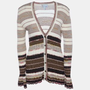 M Missoni Beige Striped Knit Button Front Cardigan L
