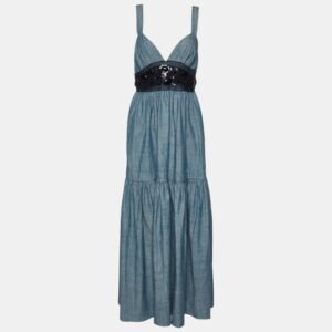 M Missoni Blue Sequin and Pebble Print Cotton Maxi Dress M
