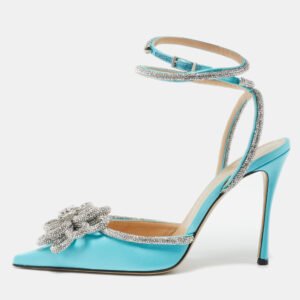 Mach & Mach Blue Satin Crystal Flower Pumps Size 39.5