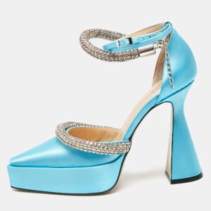Mach & Mach Blue Satin Crystal Embellished Kimberly Platform Pumps Size 39