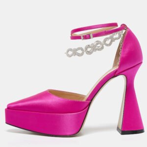 Mach & Mach Pink Satin Crystals Bow Chain Pumps Size 37.5