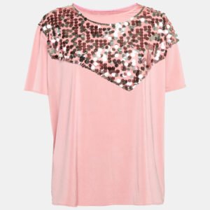 Maison Martin Margiela Pink Sequin Embellished Jersey T-Shirt L