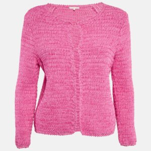Maje Fuchsia Pink Chunky Crochet Knit Madona Cardigan L