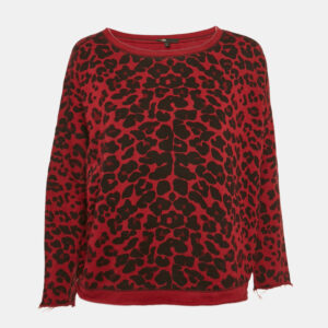 Maje Red Leopard Print Cotton Knit Sweatshirt S