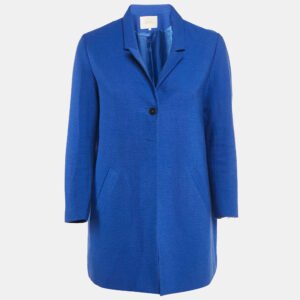 Maje Navy Blue Textured Cotton Blend Overcoat S