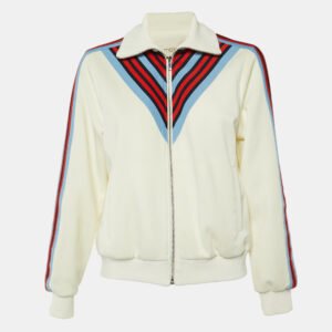 Maje White Jersey Striped Trim Manela Zip Up Jacket M